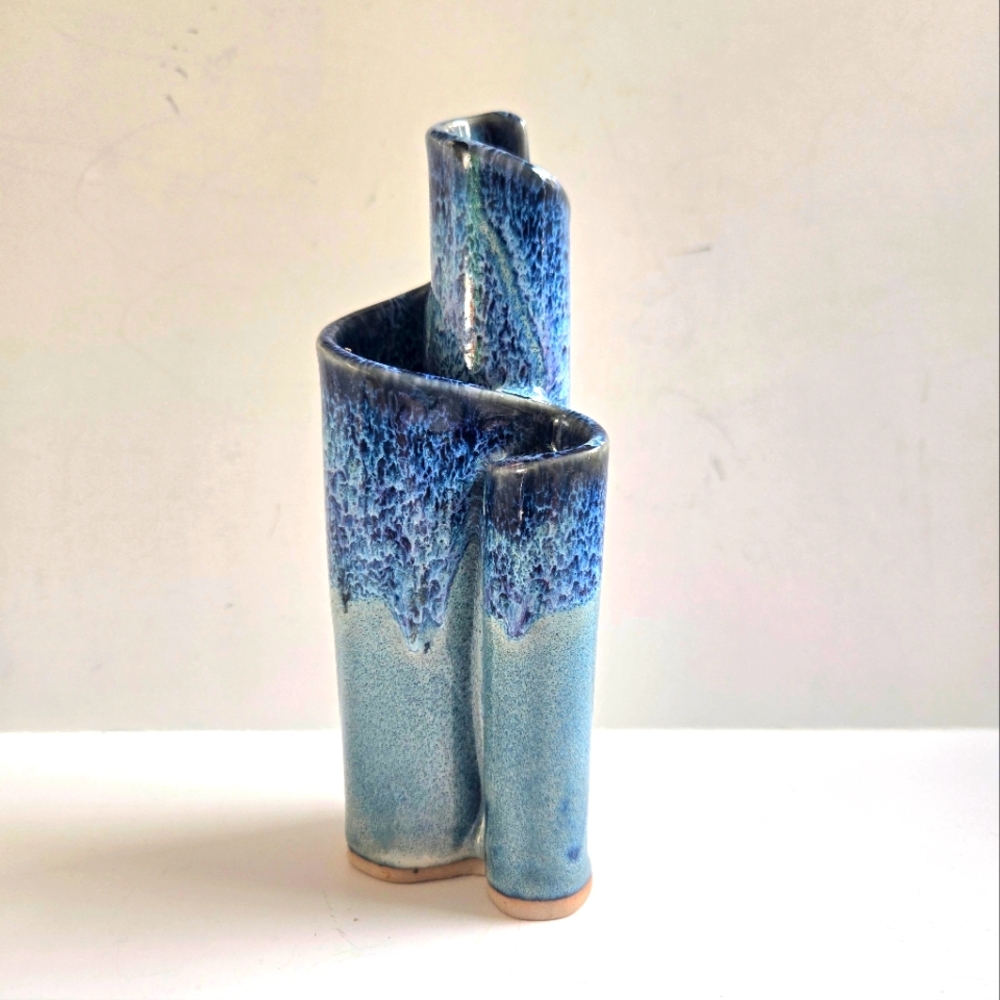 Vintage Bay Pottery - Ribbon Stem Ceramic Vase w/3 Openings